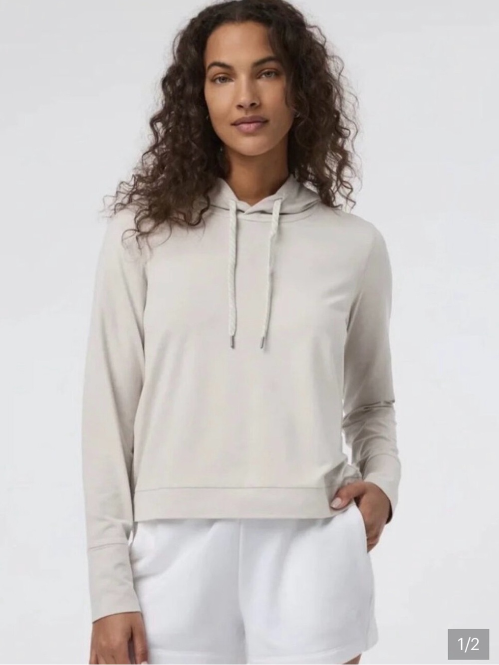Vuori Lightweight Hooded Sweatshirt in Light Gray